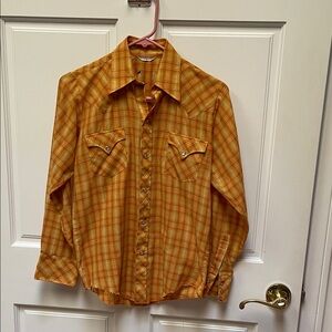 Vintage Yellow Orange Plaid Western Shirt